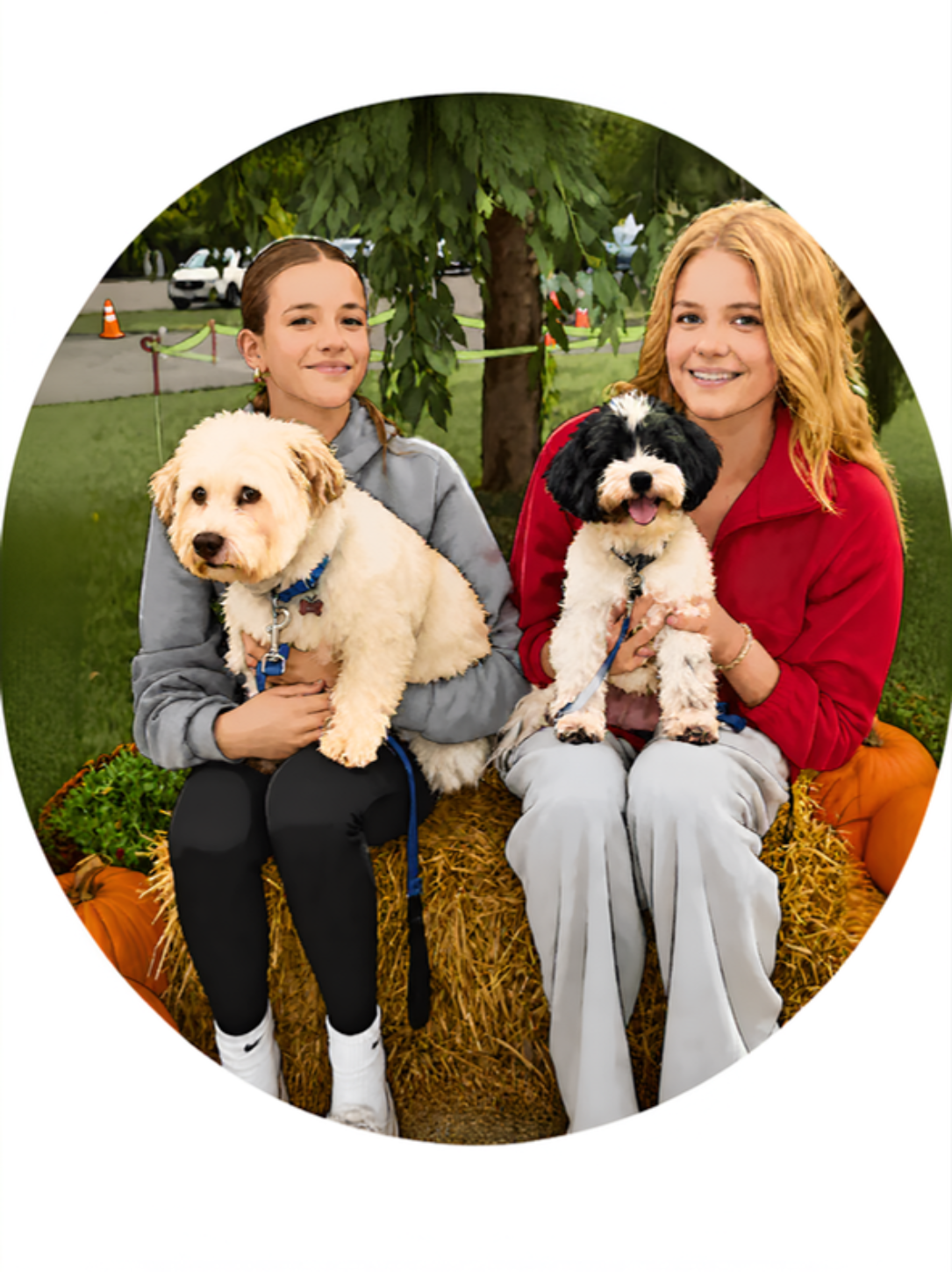 Elizabeth Riddle Hoover's daughters with their dogs